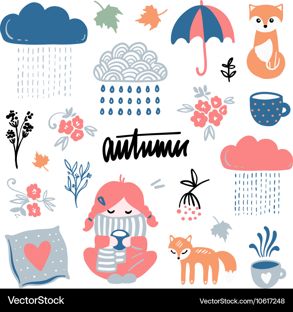 Autumn isolated elements collection Vector Image