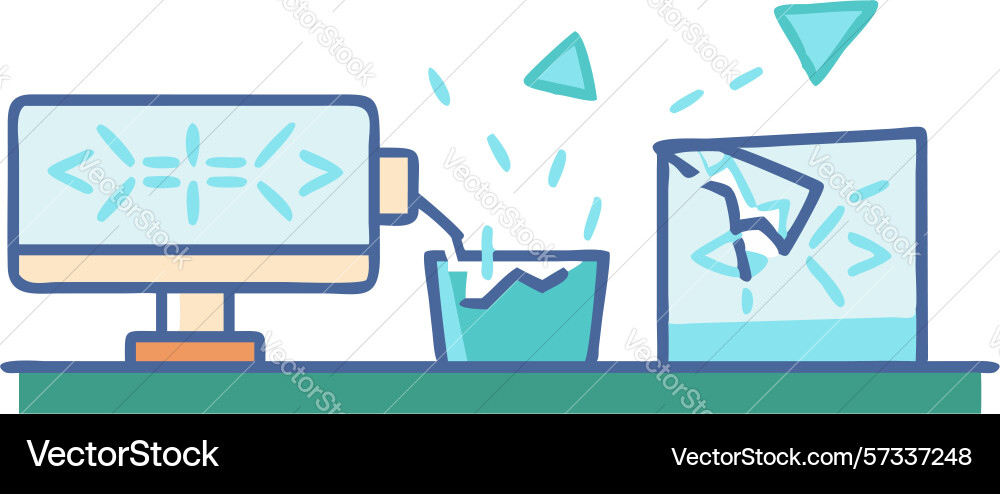 Computer monitor with abstract data breach vector image