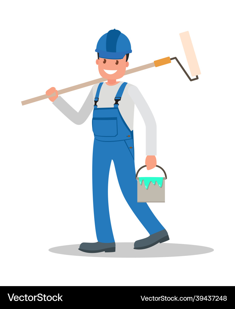 Construction Worker in Overalls Vector Image