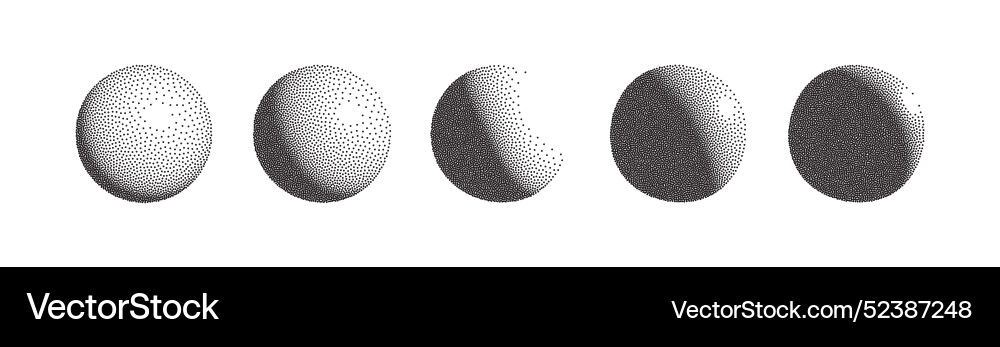 Dotwork 3d spheres set grain texture Royalty Free Vector