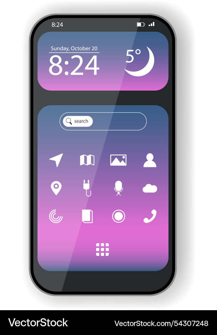 Smartphone interface display with weather time vector image