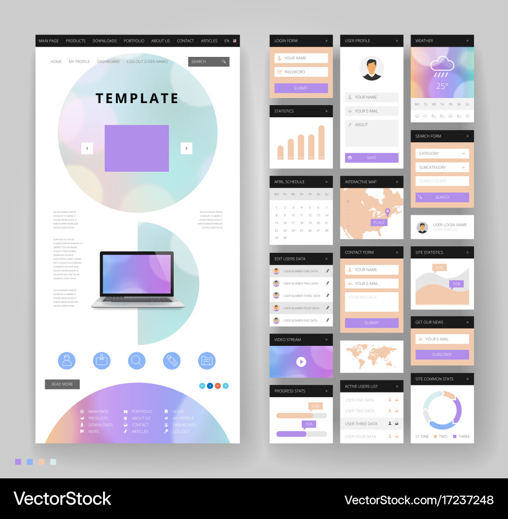 Website template design with interface elements vector image