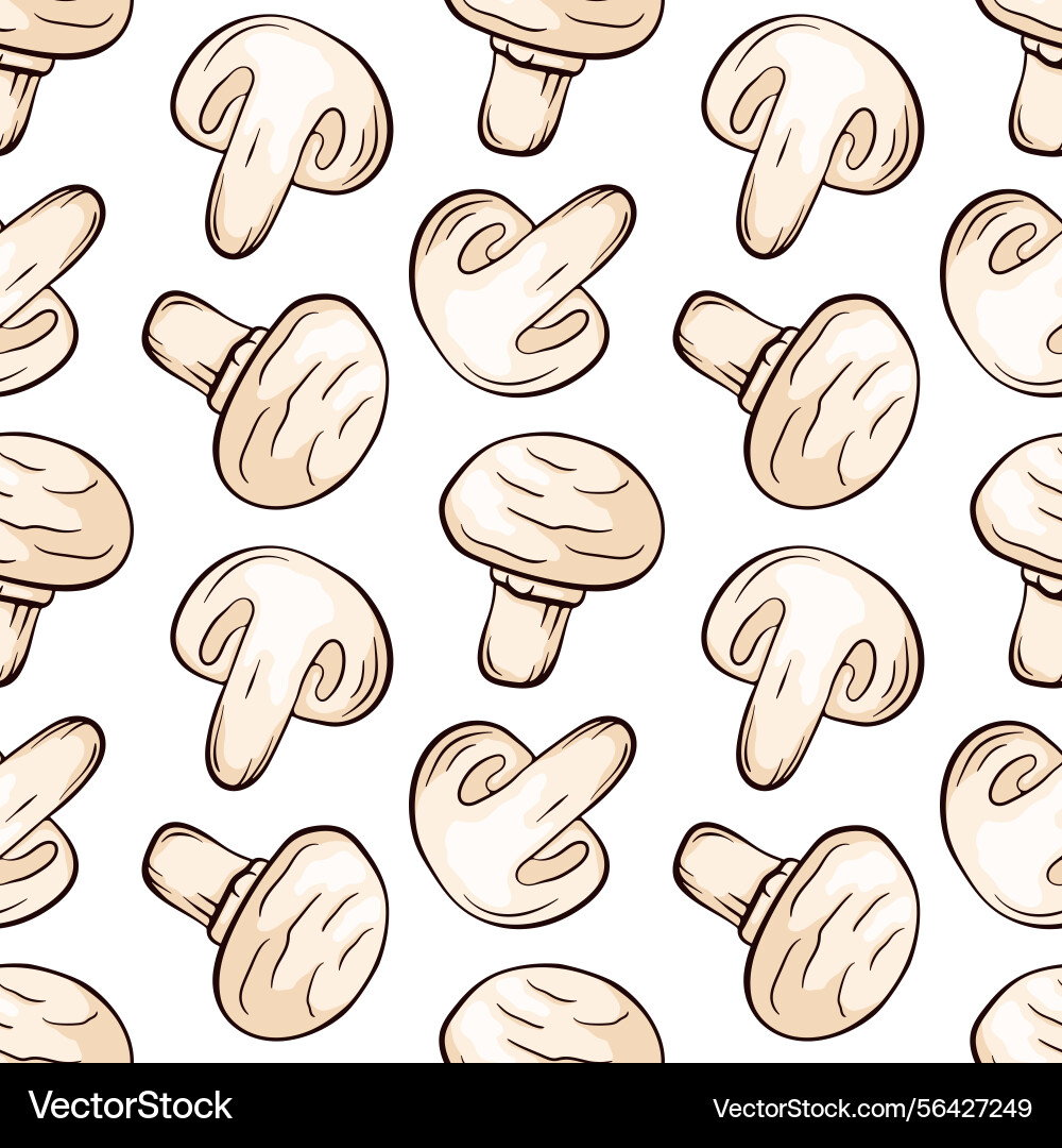 Champignon mushroom seamless pattern in line art Champignon mushroom seamless pattern in line art vector image
