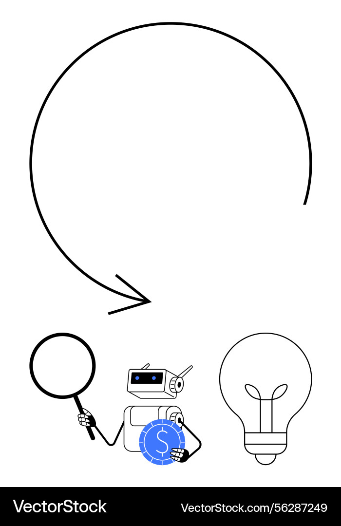 Robot analyzing financial insights with magnifying Robot analyzing financial insights with magnifying Vector Image