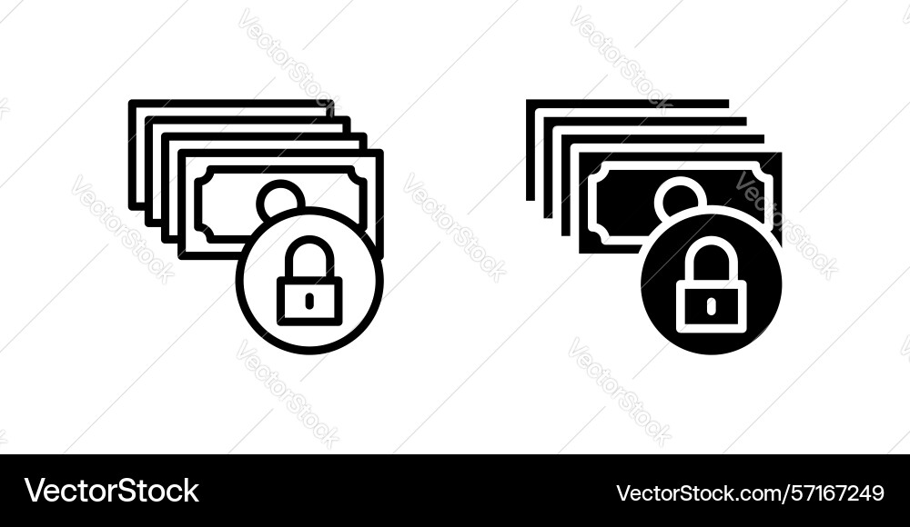 Secure icon set with locked bills stack Secure icon set with locked bills stack vector image