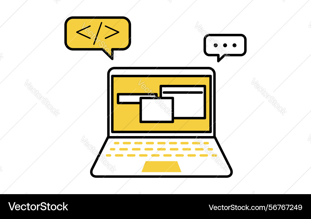 Simple line drawing icon of programming on laptop Simple line drawing icon of programming on laptop vector image