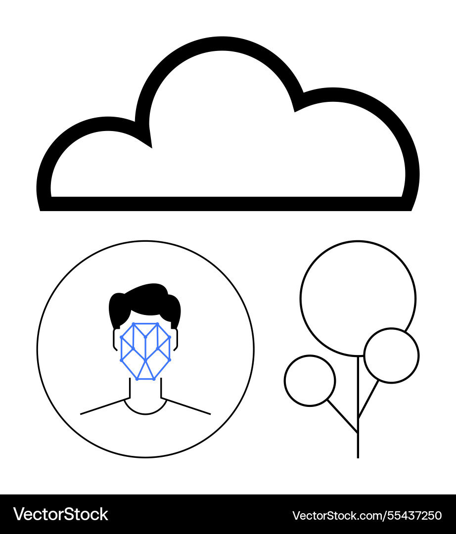 Cloud computing concept with facial recognition Cloud computing concept with facial recognition vector image