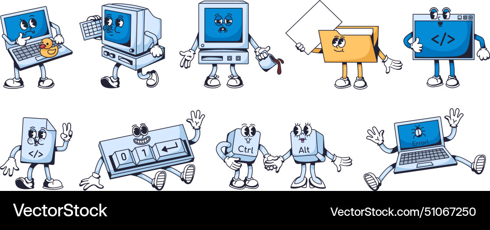 Computer code mascots programming characters Computer code mascots programming characters vector image