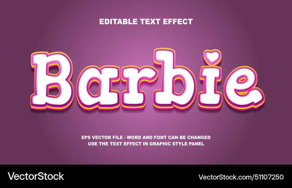 Editable text effect barbie 3d template vector image