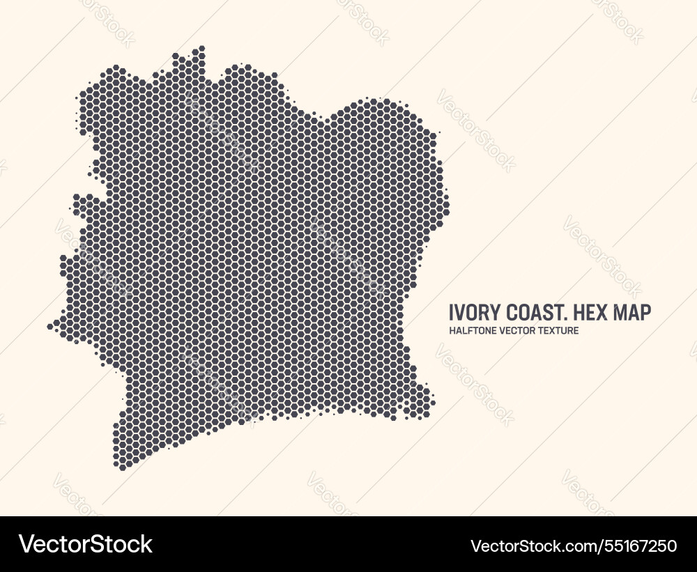 Ivory coast map hexagonal half tone pattern Ivory coast map hexagonal half tone pattern vector image
