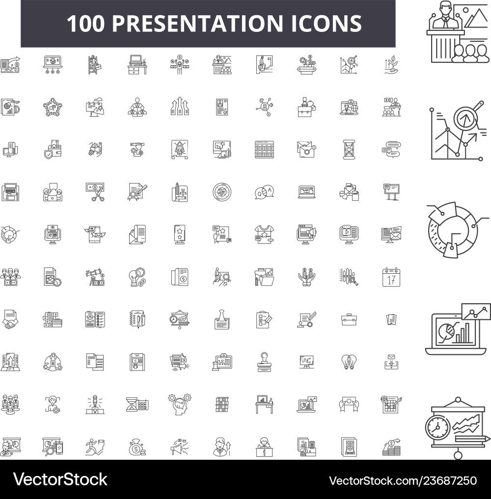 Presentation editable line icons 100 set vector image