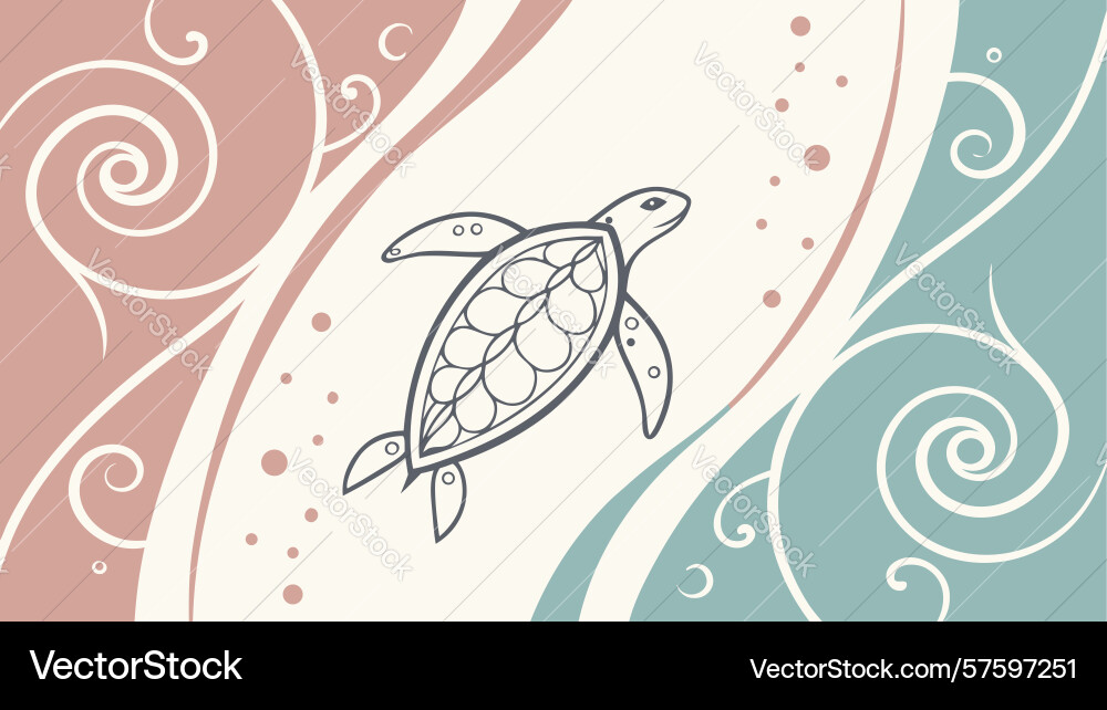 Abstract sea turtle and wavy pattern with marine Vector Image