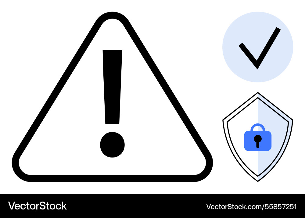Attention warning security lock shield and check Attention warning security lock shield and check Vector Image
