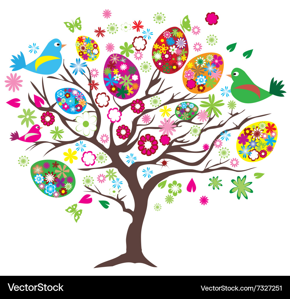 Colorful Easter Tree with Eggs vector image