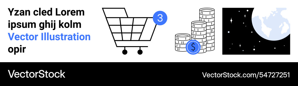 Digital shopping cart coin stack and space theme Vector Image