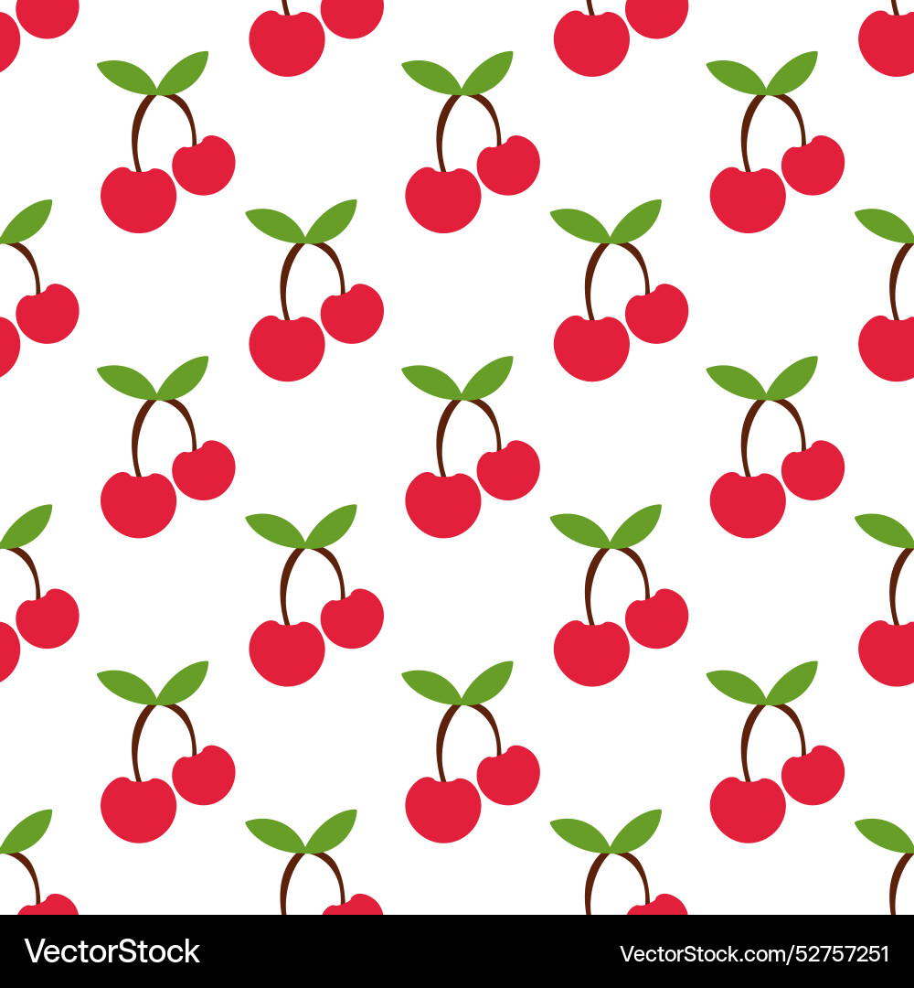 Seamless pattern with two red cherries on branch vector image