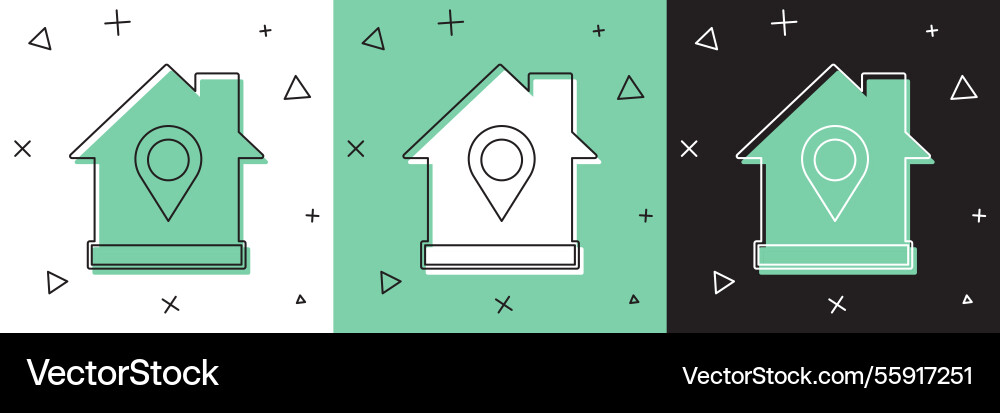 Set map pointer with house icon isolated on white vector image