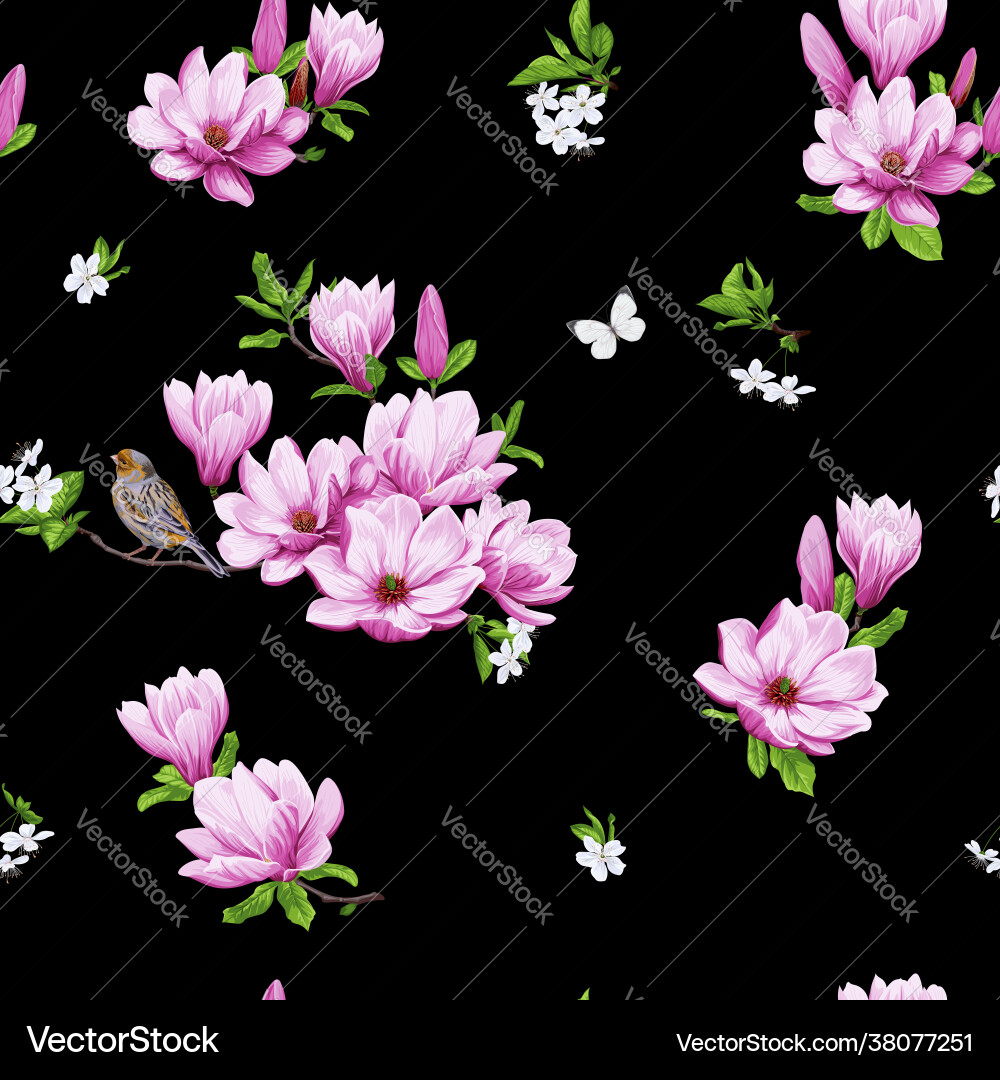 Spring seamless background with magnolia Vector Image