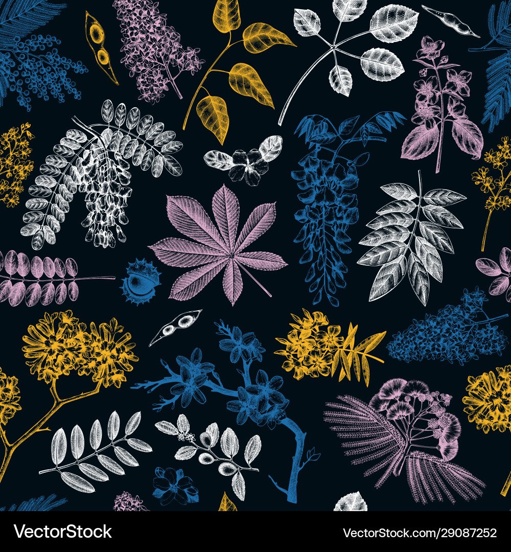 Spring trees in flowers seamless pattern hand Spring trees in flowers seamless pattern hand vector image
