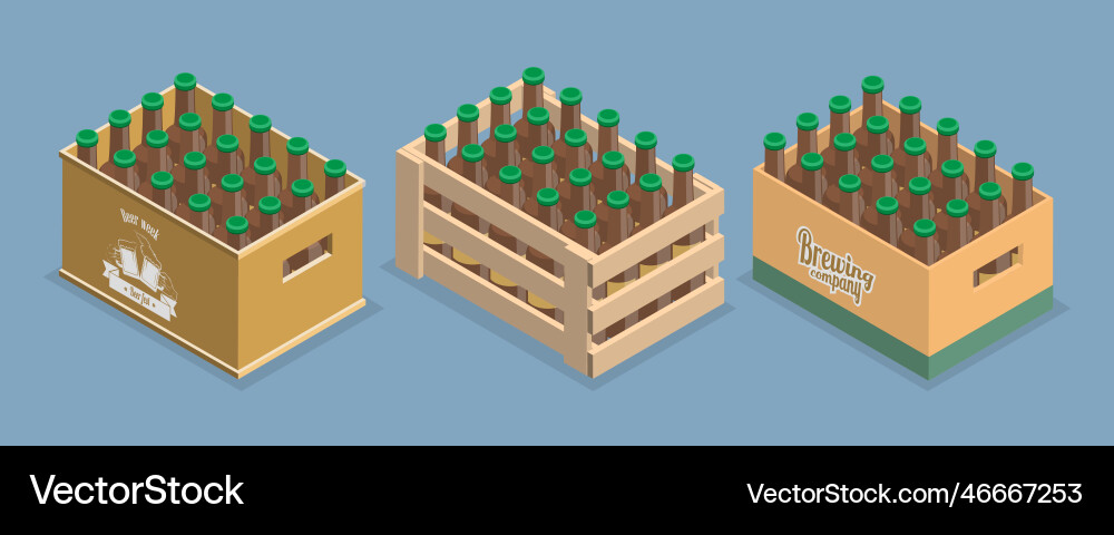 3d isometric flat set of crates with beer 3d isometric flat set of crates with beer vector image