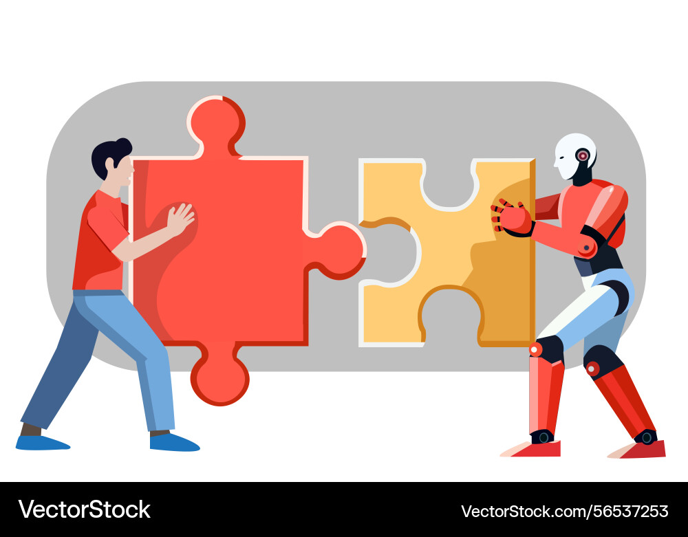 Collaboration between humans and robots that can Vector Image