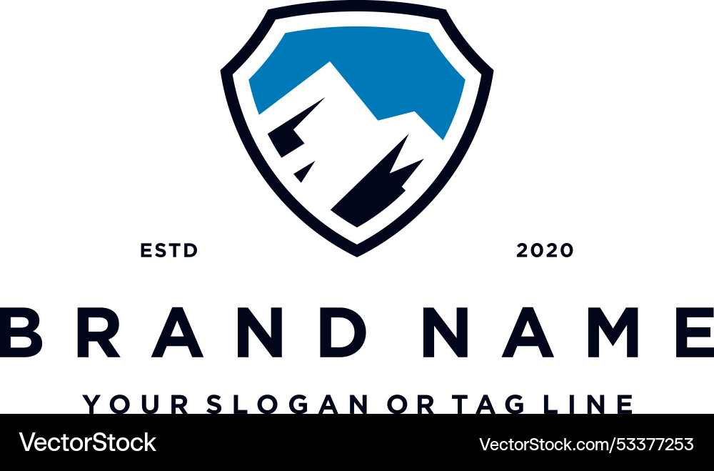 Creative mountain shield logo design concept Vector Image