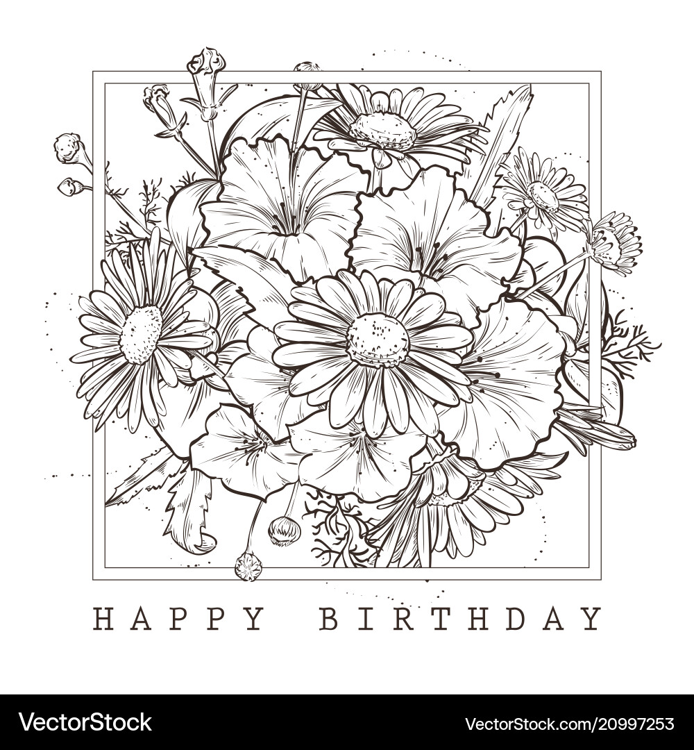 Floral Birthday Card with Chamomile Vector Image