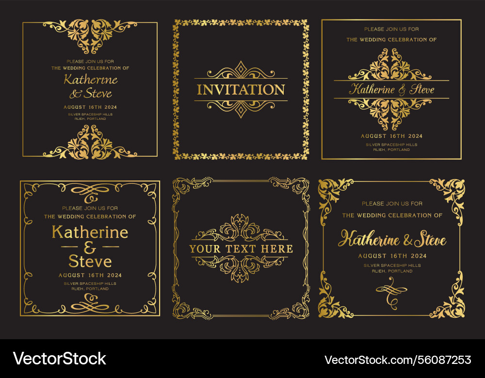 Gold Vintage Frame Set - Floral Invitation Vector Image