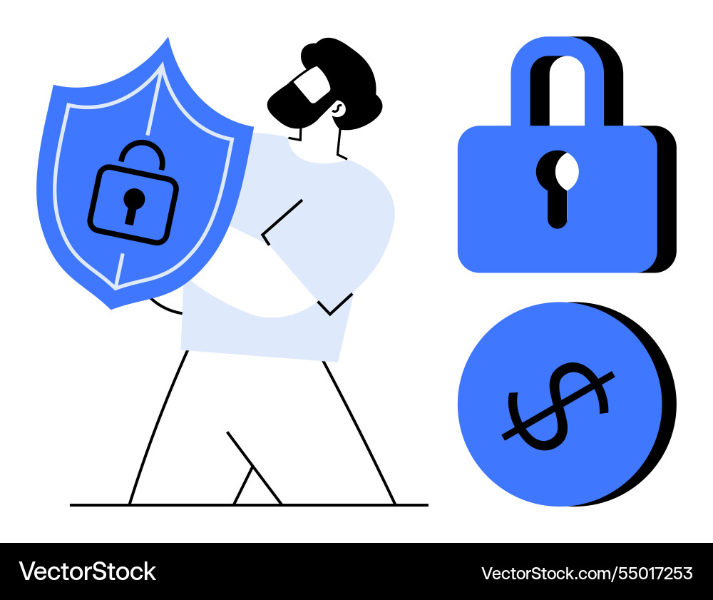 Man holding shield with lock symbolizing security Man holding shield with lock symbolizing security vector image