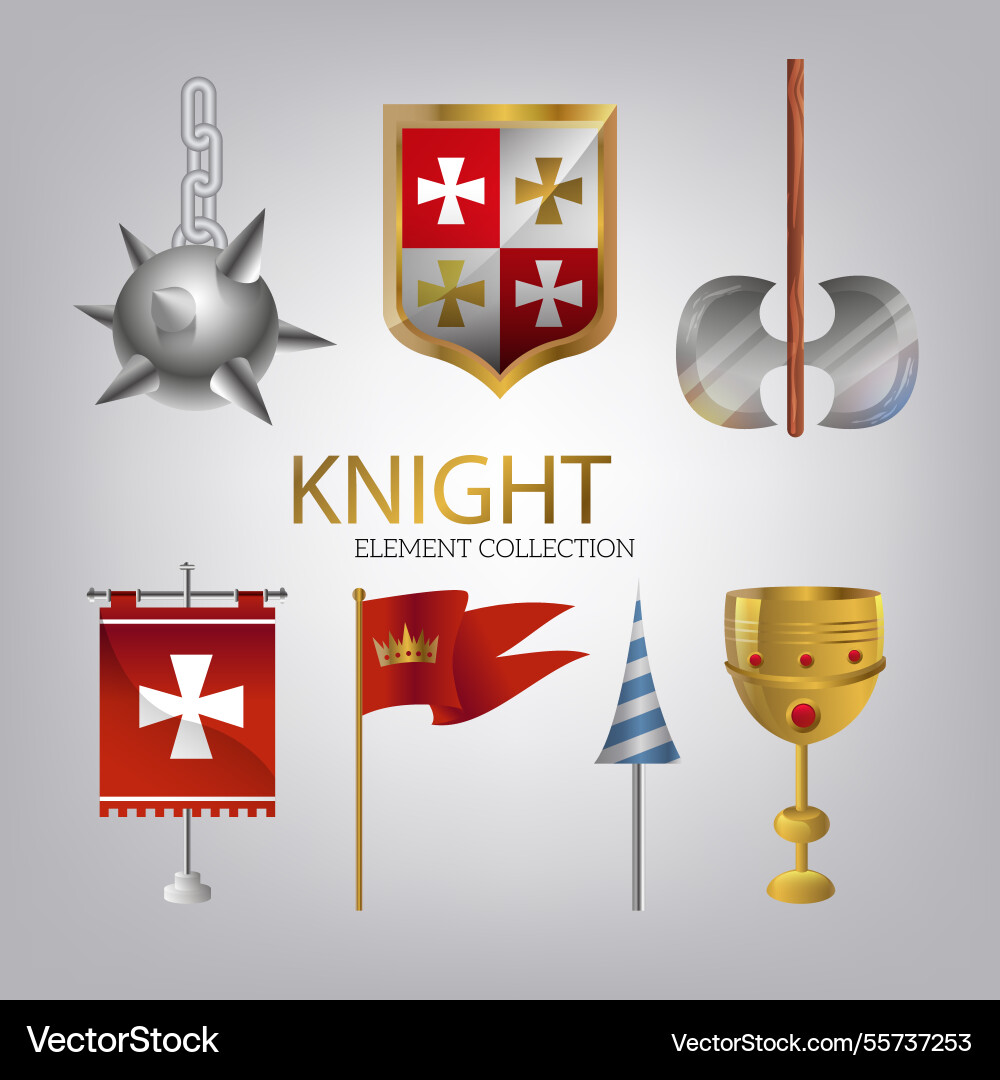 Medieval weapons and flags with realistic style Vector Image