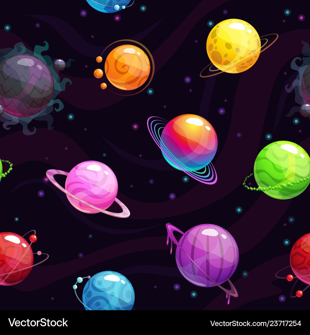 Bunte Cartoon Planet Space Pattern Vektorbild