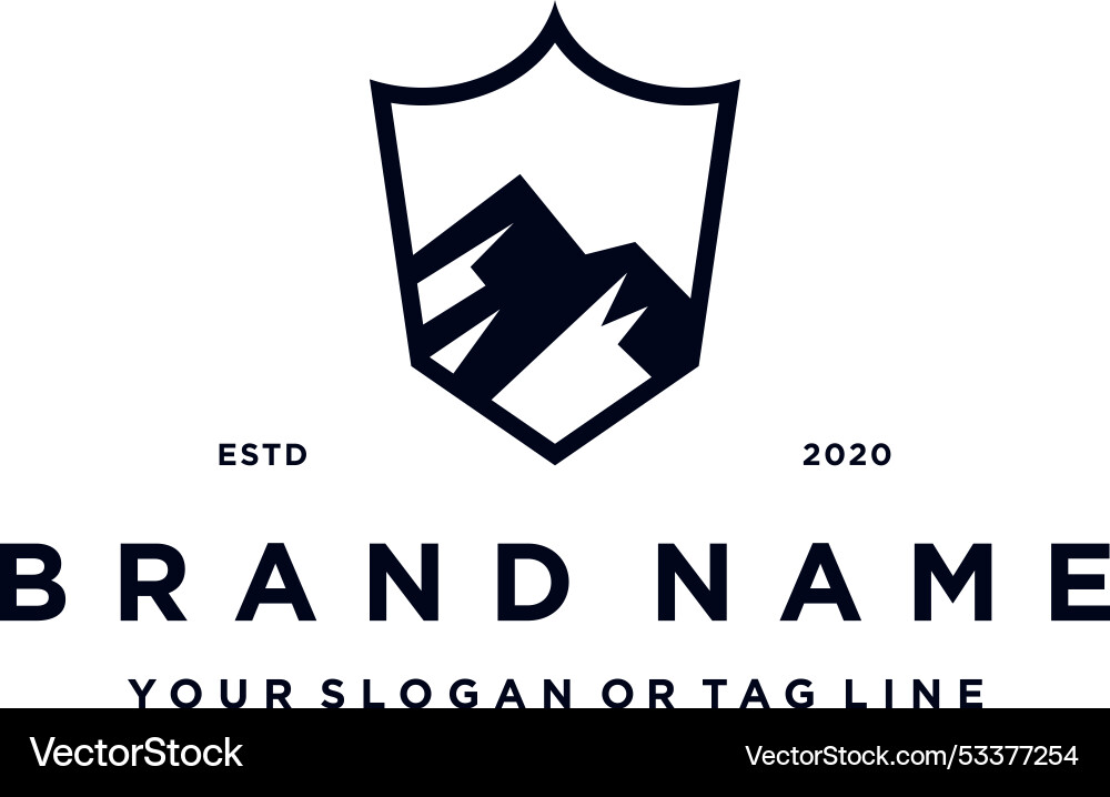 Creative mountain shield logo design concept Vector Image
