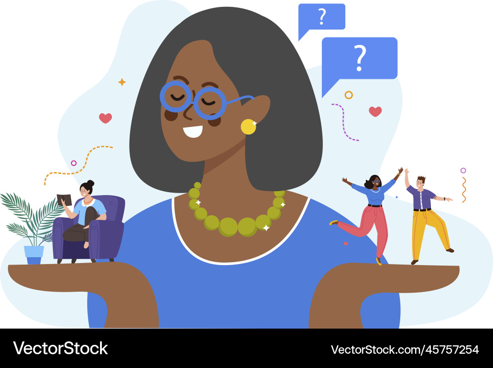 Introvert and extrovert people flat composition vector image