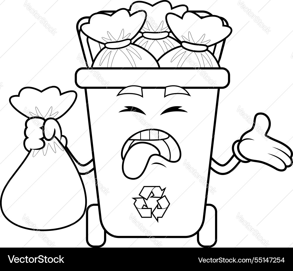 Outlined recycle trash bin cartoon character Outlined recycle trash bin cartoon character vector image