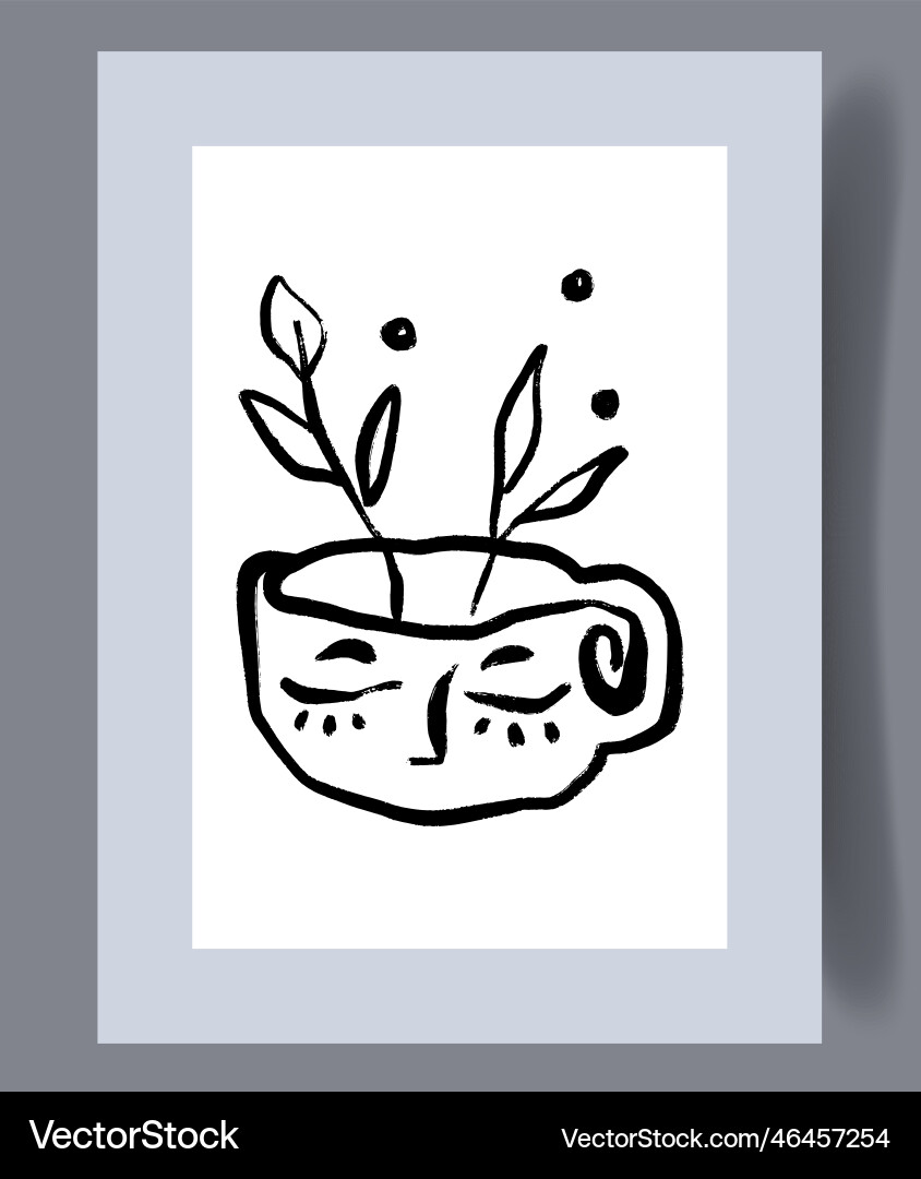Still life plant mug face wall art print Still life plant mug face wall art print vector image