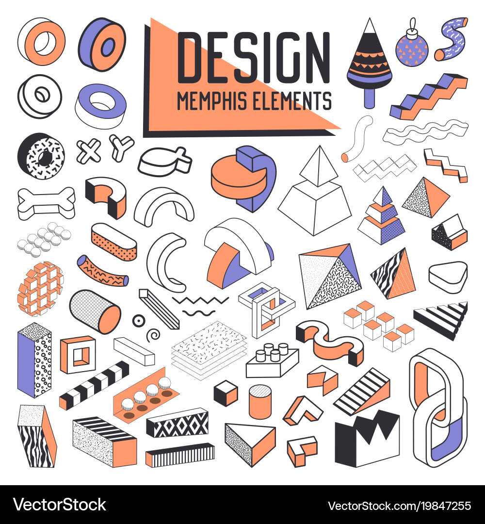 Abstract memphis style design elements set Vector Image