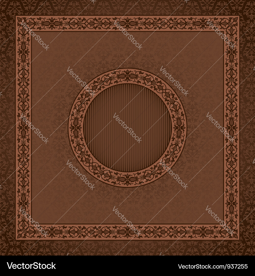 Damask Square Card with Round Frame Vector Image