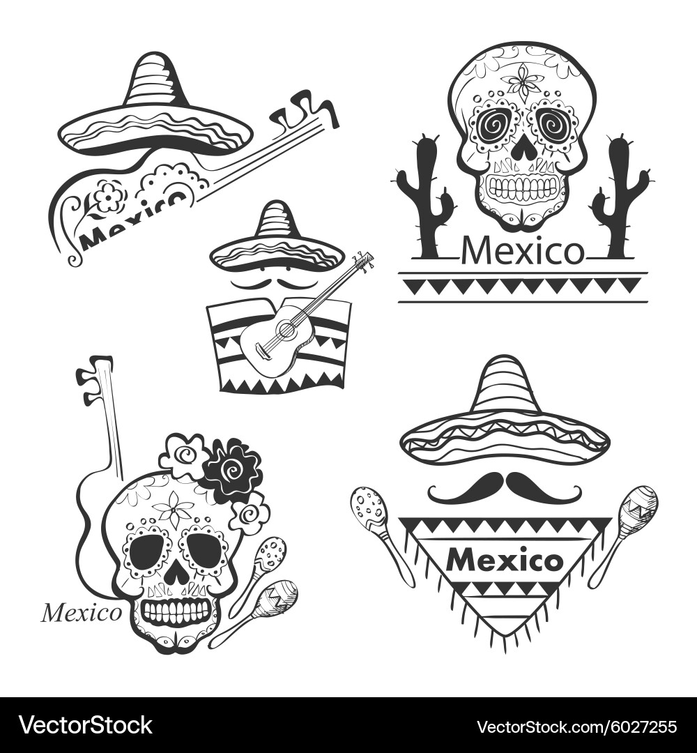 Mexican Fiesta Icons & Labels Vector Image