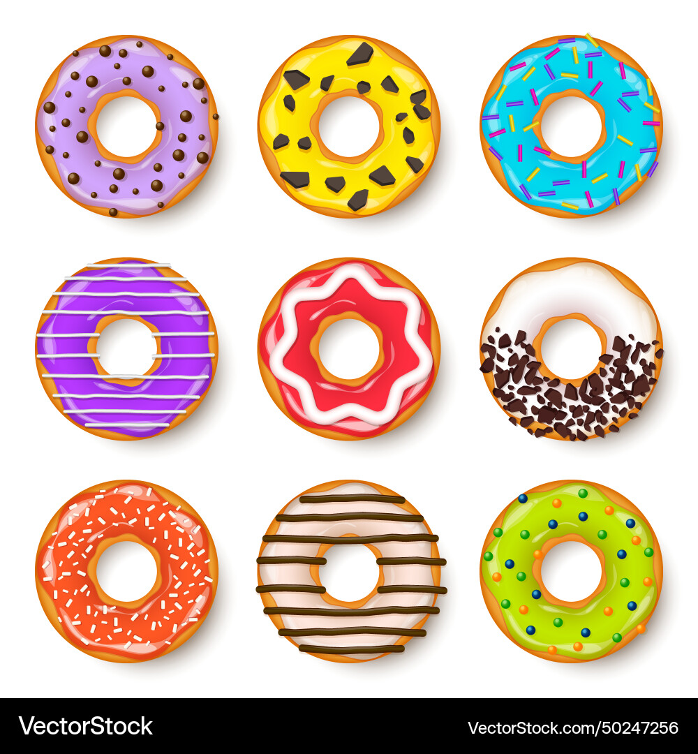 Donut begel mit Creme-Cookie-Kuchenset Vektorbild