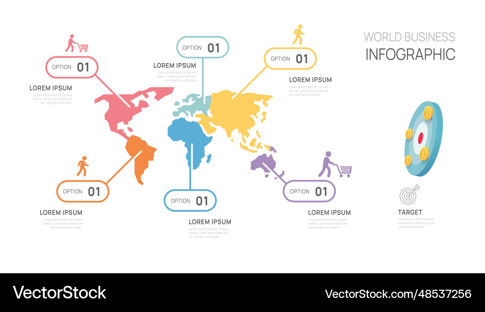 Infographic world map business diagram template Infographic world map business diagram template vector image