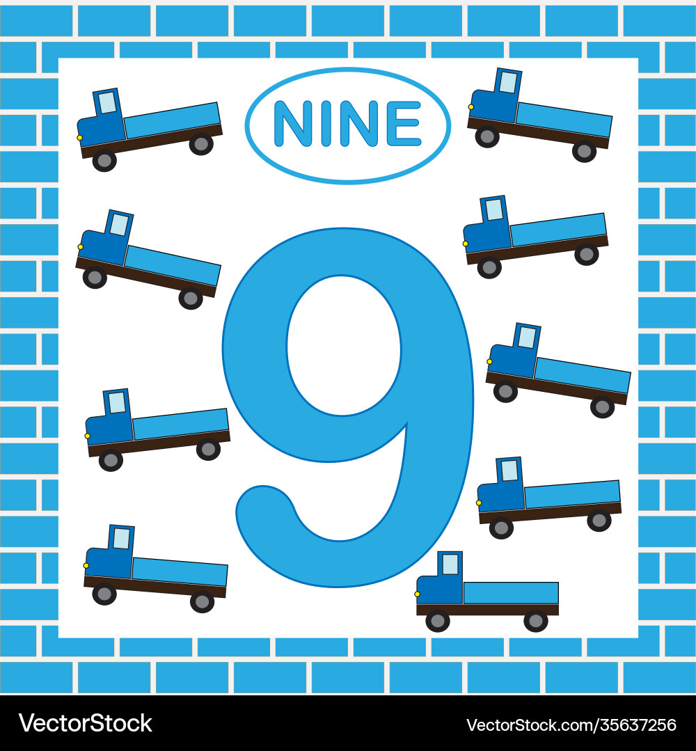 Number 9 nine card learning numbers Number 9 nine card learning numbers Vector Image