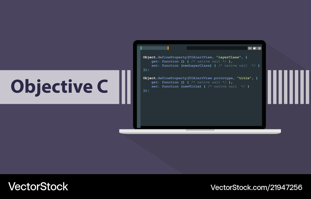 Objective-C Code on Laptop Screen vector image