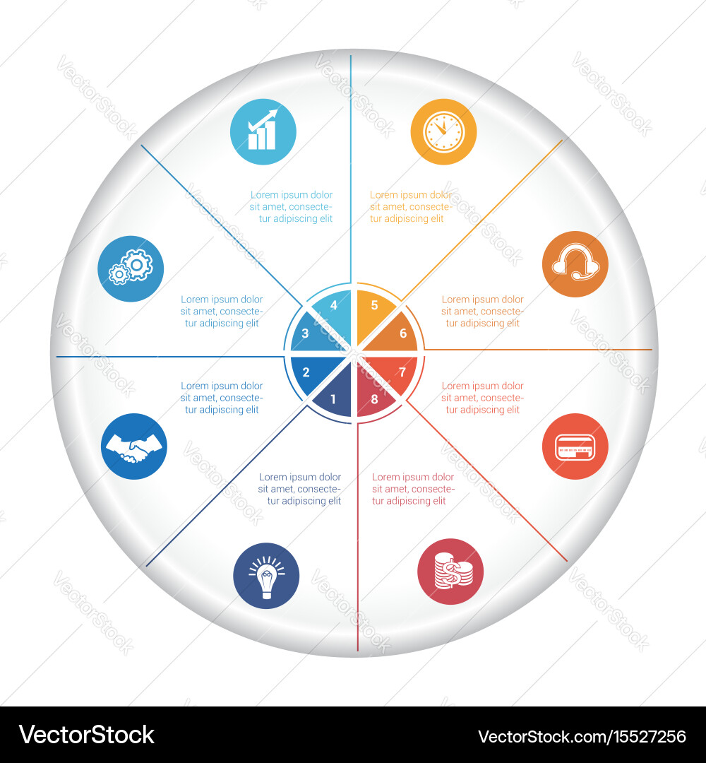 Pie chart diagram data 8 options for text area Vector Image