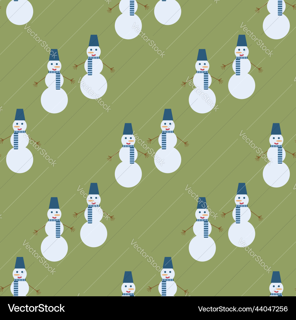 Seamless pattern with snowman on green background Vector Image