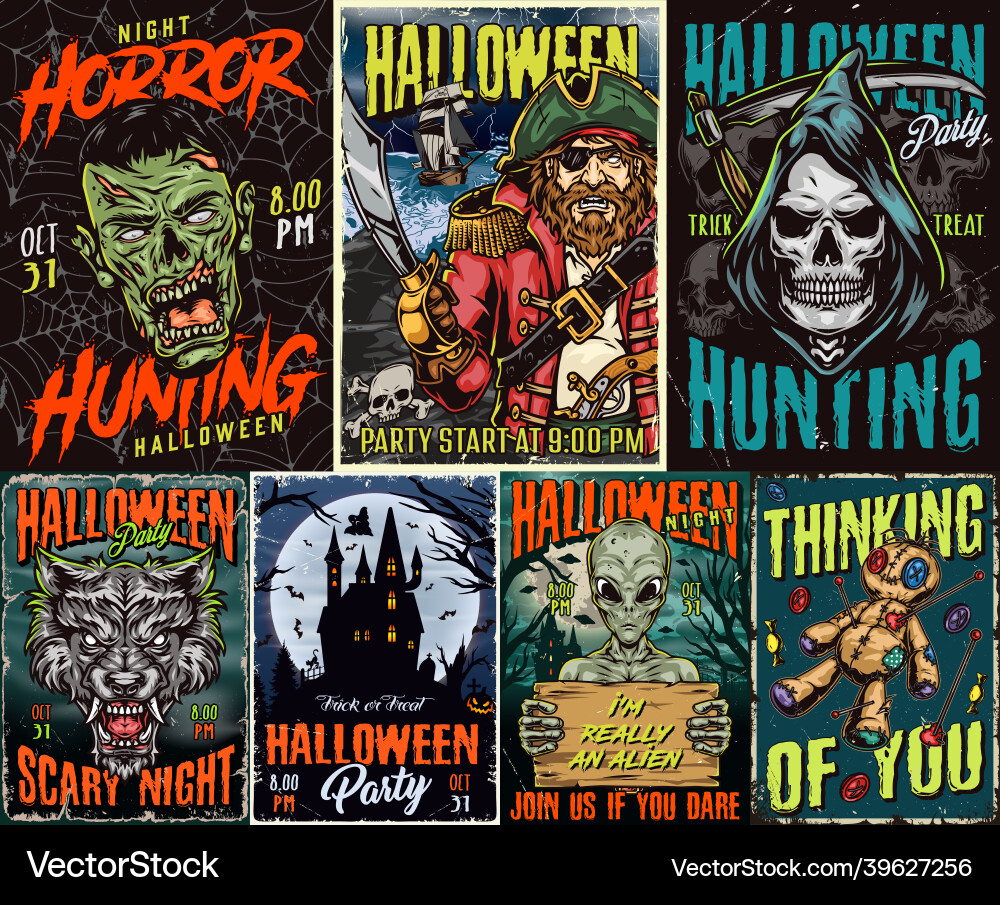 Spooky Halloween Poster Collection Vector Image
