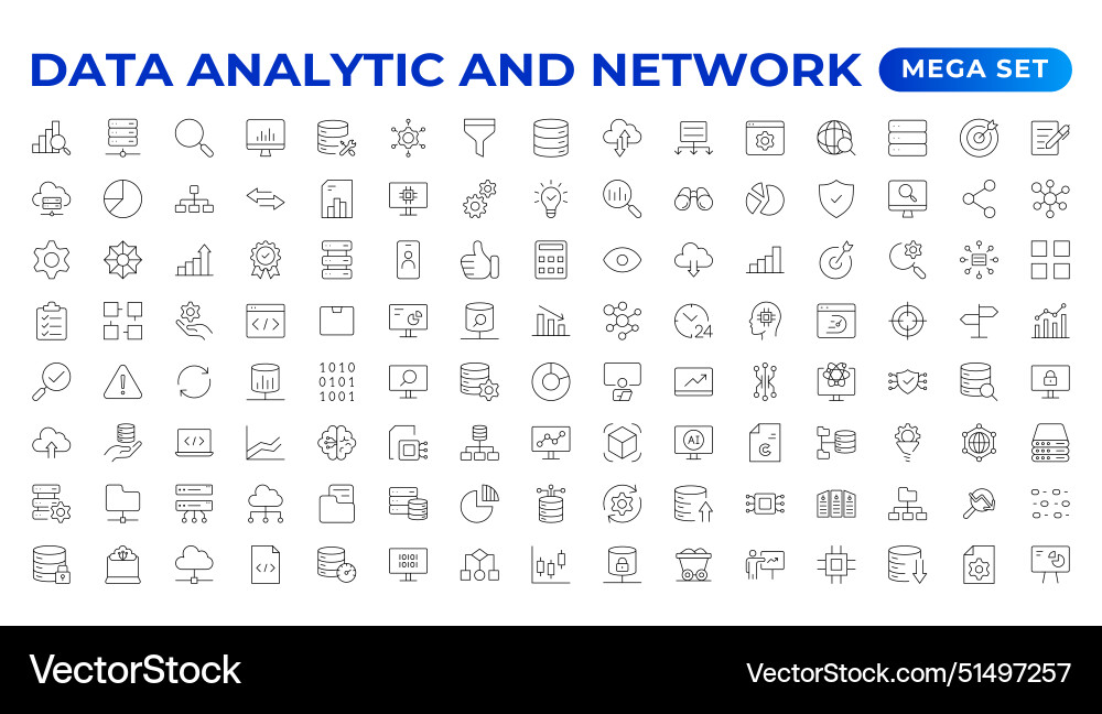 Big data analysis thin line icon set Big data analysis thin line icon set vector image