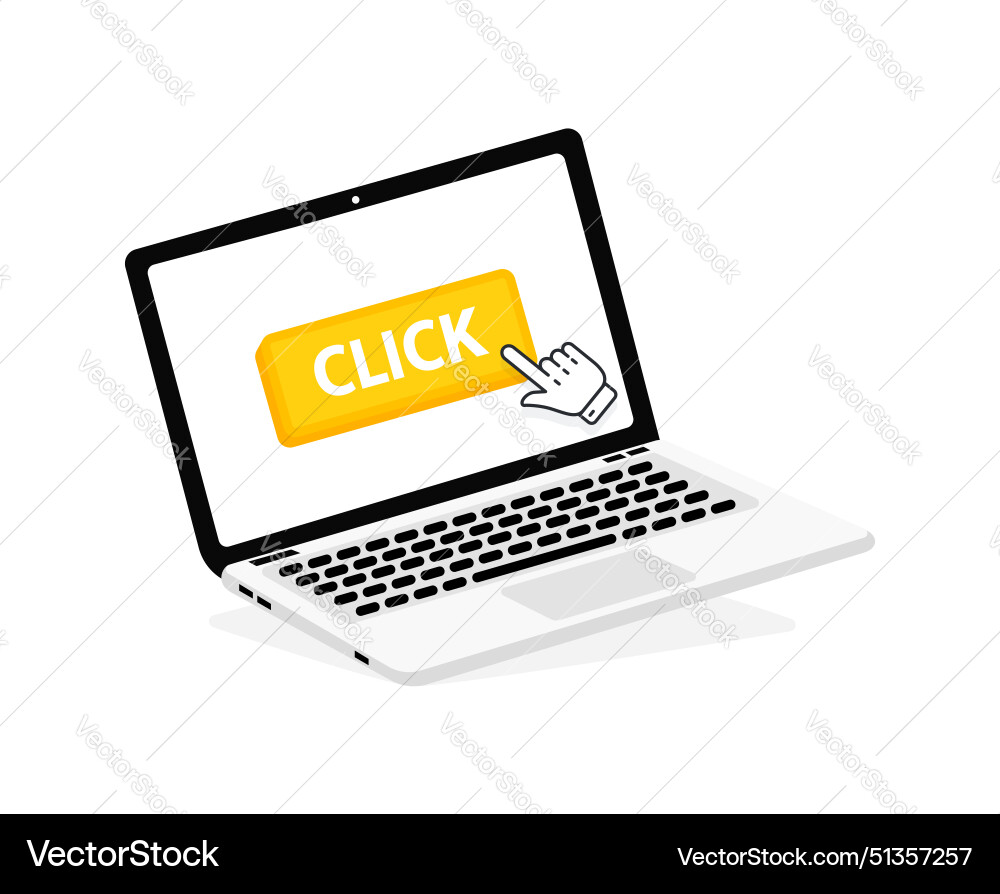 Click text on laptop screen with a red button Click text on laptop screen with a red button vector image
