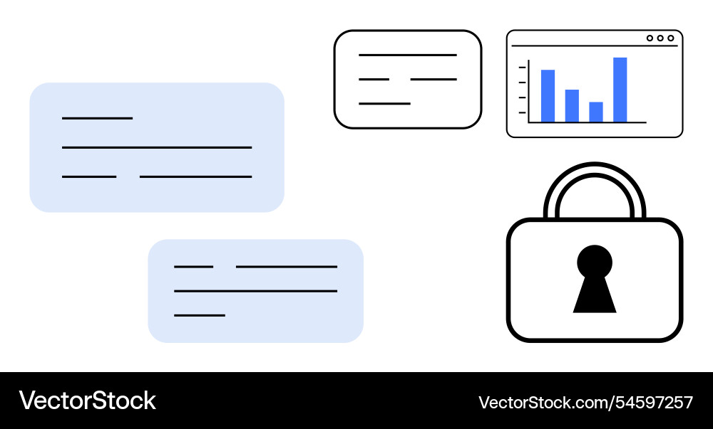 Data visualization with chat bubbles secure lock Data visualization with chat bubbles secure lock vector image