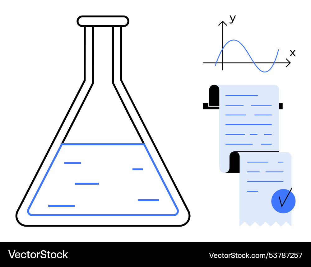 Laboratory flask with scientific data and graph Laboratory flask with scientific data and graph vector image