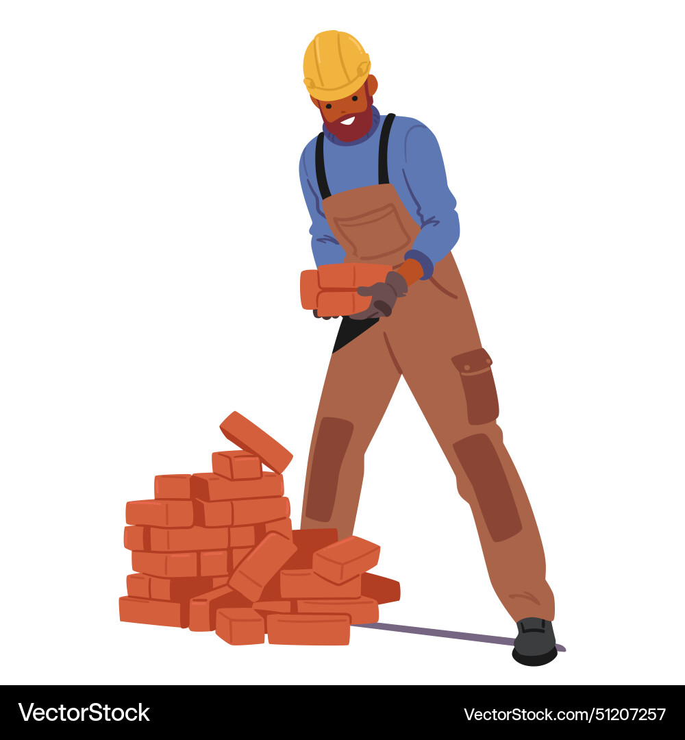 Smiling black construction worker character Vector Image
